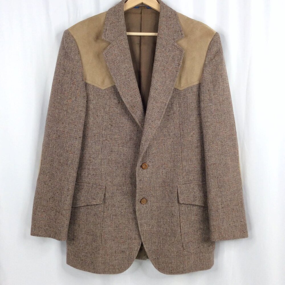 Vintage 70s Pendleton Men's Wool Blazer 42L Suede Shoulder Elbow Patches Western